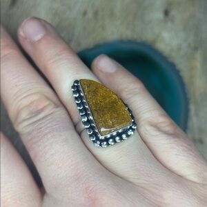 925Sp Irregular shaped bumblebee Jasper chunky ring